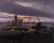 卡斯帕尔大卫弗里德里希 - Boats In The Harbour At Evening
